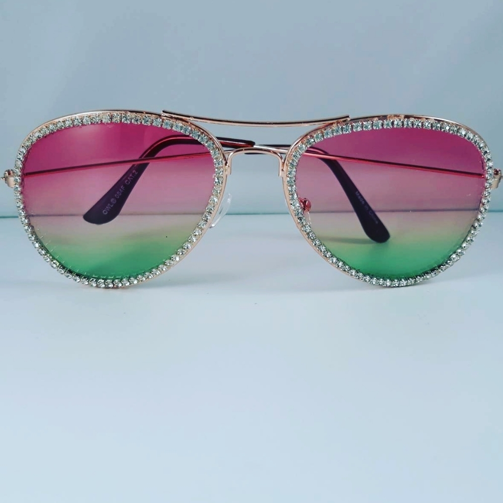 Sunglasses - custom rhinestone multi color lens